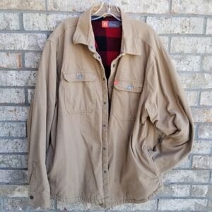 American Outdoorsman TAN Jacket (Mens XL) Red BLK PLAID Lined Work Chore Coat
